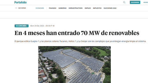 En 4 meses han entrado 70MW de renovables